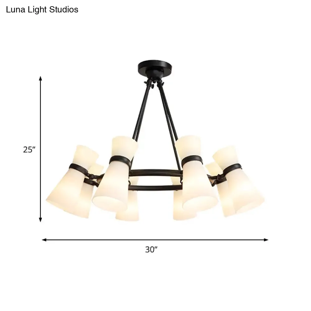 Modern Opal Glass Chandelier - Wide Flare, 16 Bulbs - Black/Gold Pendant Light Fixture