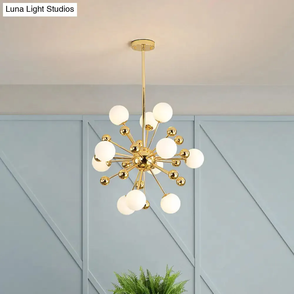 Modern Stylish Burst Ball Chandelier – Frosted White Glass Ceiling Hang Lamp (Gold, Living Room Lighting)