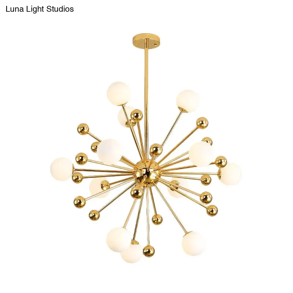 Modern Stylish Burst Ball Chandelier – Frosted White Glass Ceiling Hang Lamp (Gold, Living Room Lighting)