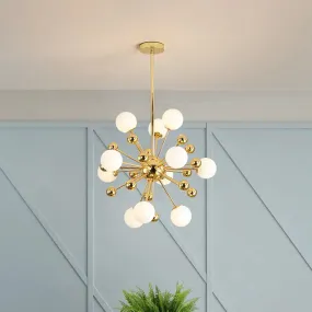 Modern Stylish Burst Ball Chandelier – Frosted White Glass Ceiling Hang Lamp (Gold, Living Room Lighting)
