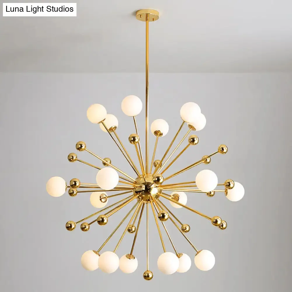 Modern Stylish Burst Ball Chandelier – Frosted White Glass Ceiling Hang Lamp (Gold, Living Room Lighting)