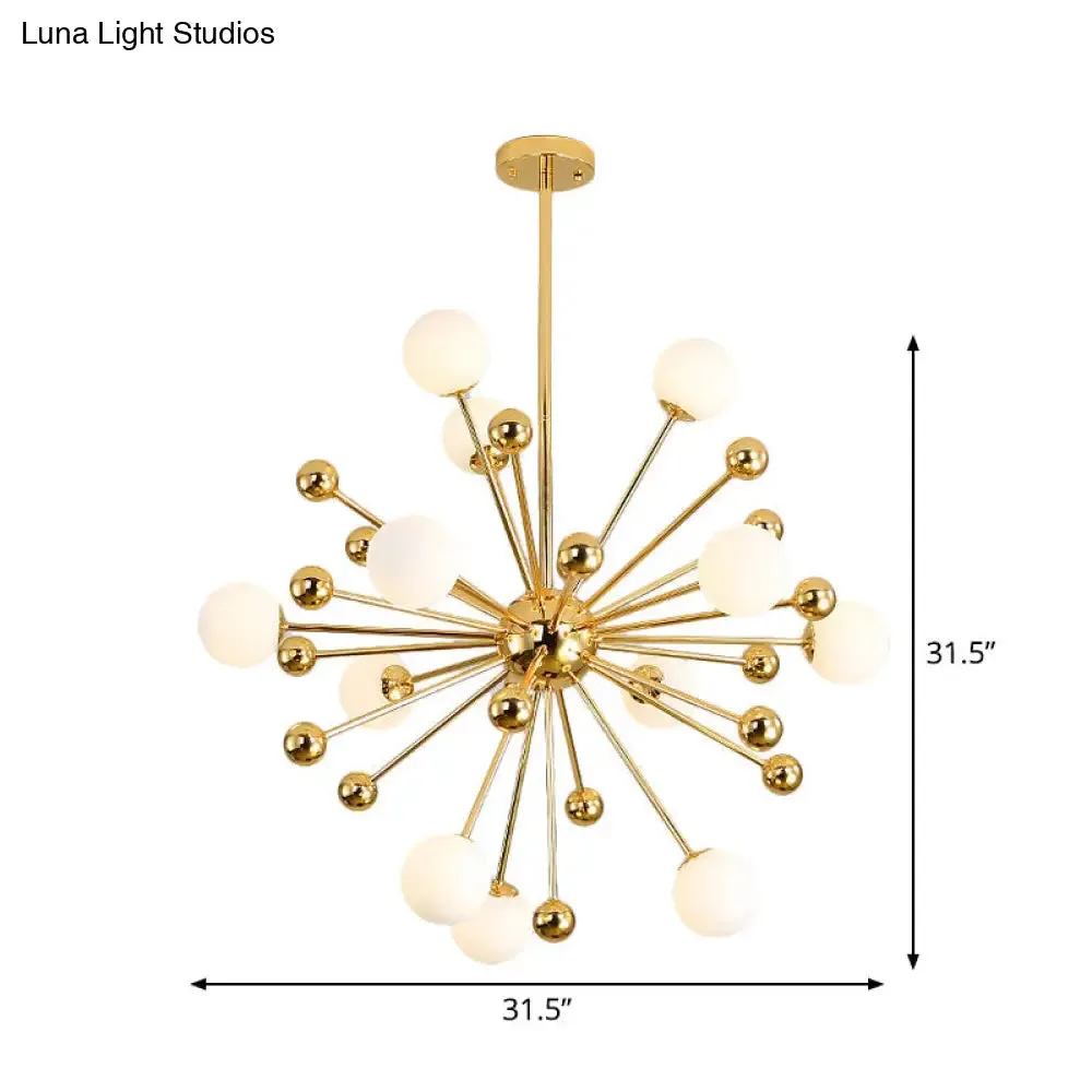 Modern Stylish Burst Ball Chandelier – Frosted White Glass Ceiling Hang Lamp (Gold, Living Room Lighting)