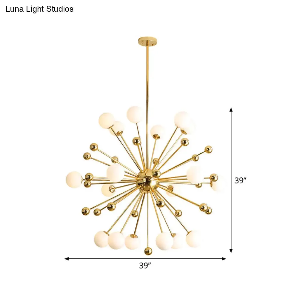 Modern Stylish Burst Ball Chandelier – Frosted White Glass Ceiling Hang Lamp (Gold, Living Room Lighting)