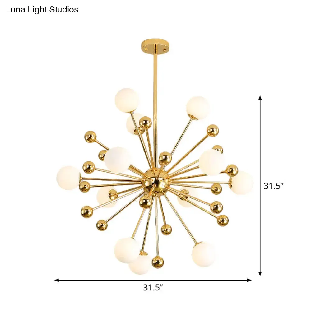 Modern Stylish Burst Ball Chandelier – Frosted White Glass Ceiling Hang Lamp (Gold, Living Room Lighting)