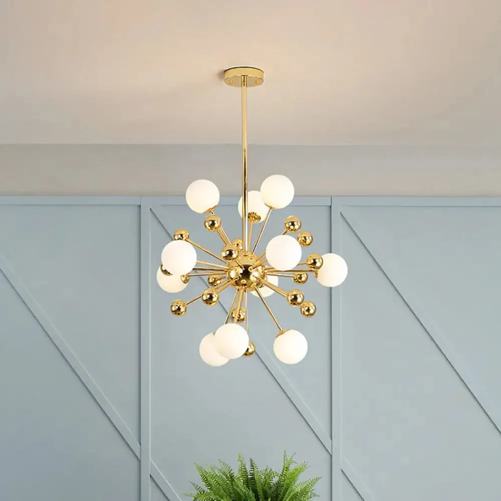 Modern Stylish Burst Ball Chandelier – Frosted White Glass Ceiling Hang Lamp (Gold, Living Room Lighting)