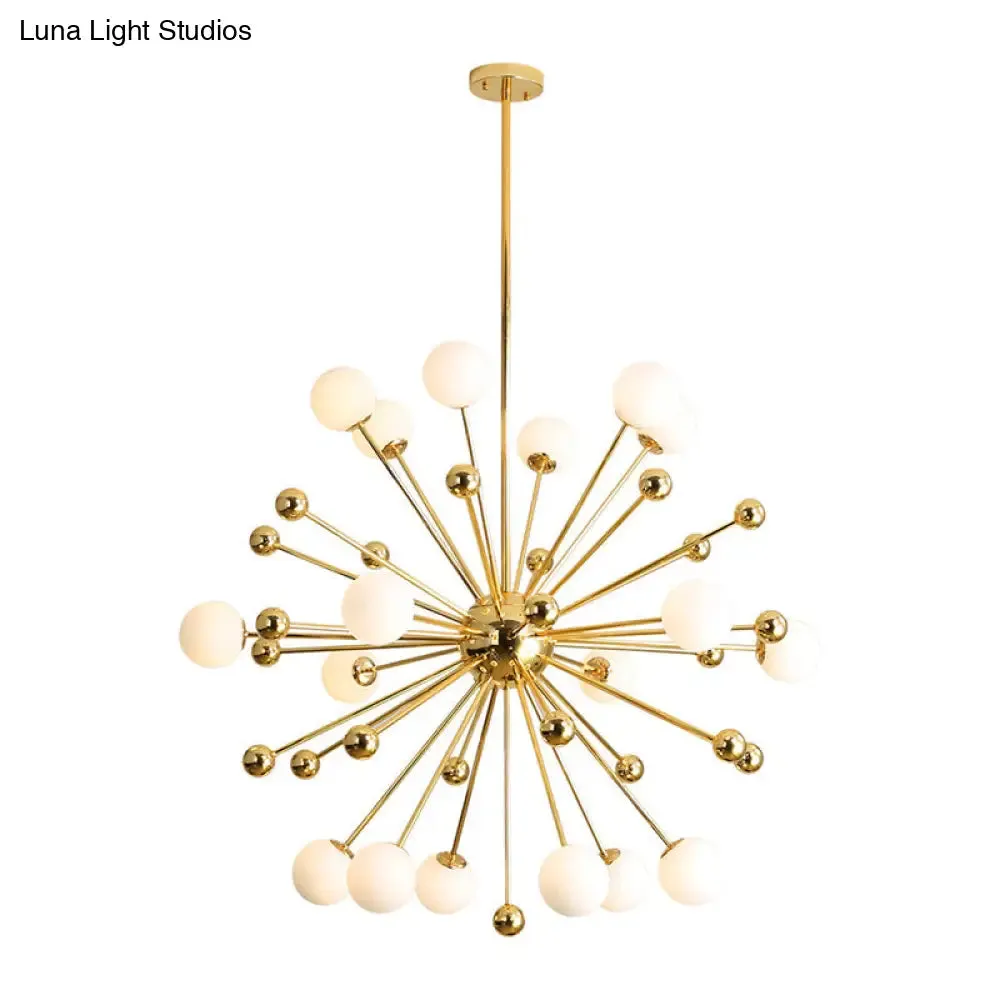 Modern Stylish Burst Ball Chandelier – Frosted White Glass Ceiling Hang Lamp (Gold, Living Room Lighting)