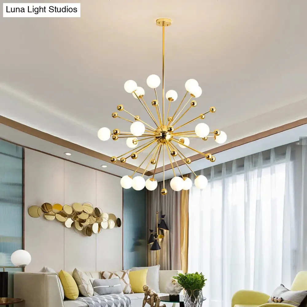 Modern Stylish Burst Ball Chandelier – Frosted White Glass Ceiling Hang Lamp (Gold, Living Room Lighting)