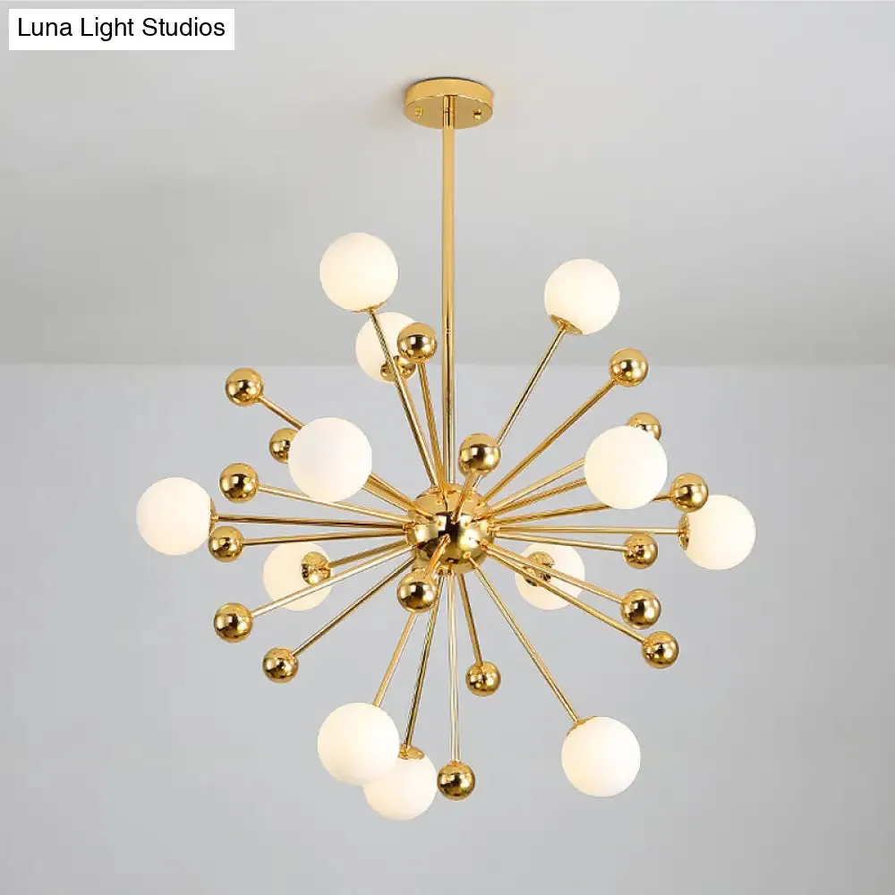 Modern Stylish Burst Ball Chandelier – Frosted White Glass Ceiling Hang Lamp (Gold, Living Room Lighting)