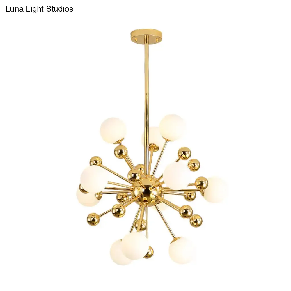 Modern Stylish Burst Ball Chandelier – Frosted White Glass Ceiling Hang Lamp (Gold, Living Room Lighting)