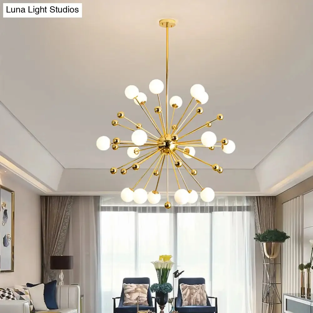 Modern Stylish Burst Ball Chandelier – Frosted White Glass Ceiling Hang Lamp (Gold, Living Room Lighting)