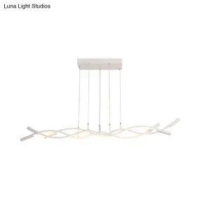 Modern White/Black Linear Chandelier with 3 Lights, Acrylic LED Ceiling Lamp in White/Warm Light