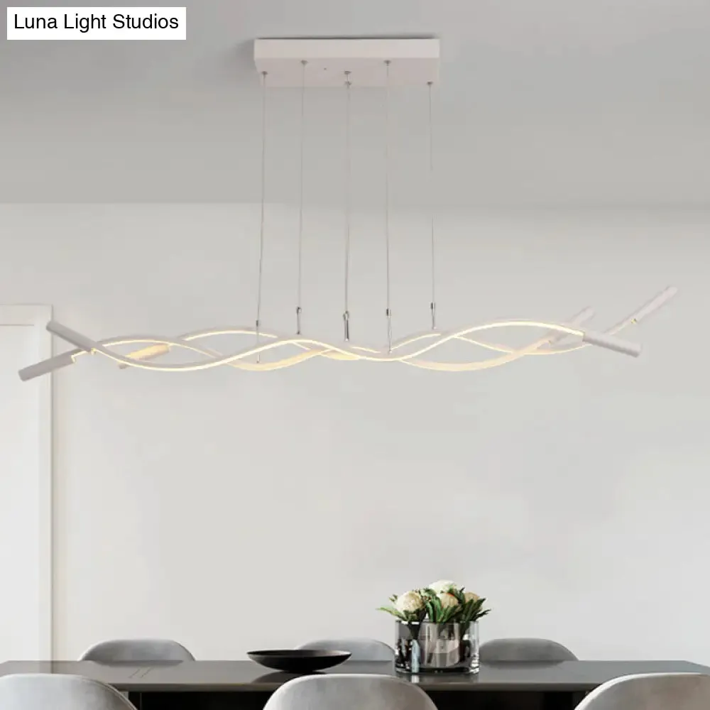 Modern White/Black Linear Chandelier with 3 Lights, Acrylic LED Ceiling Lamp in White/Warm Light