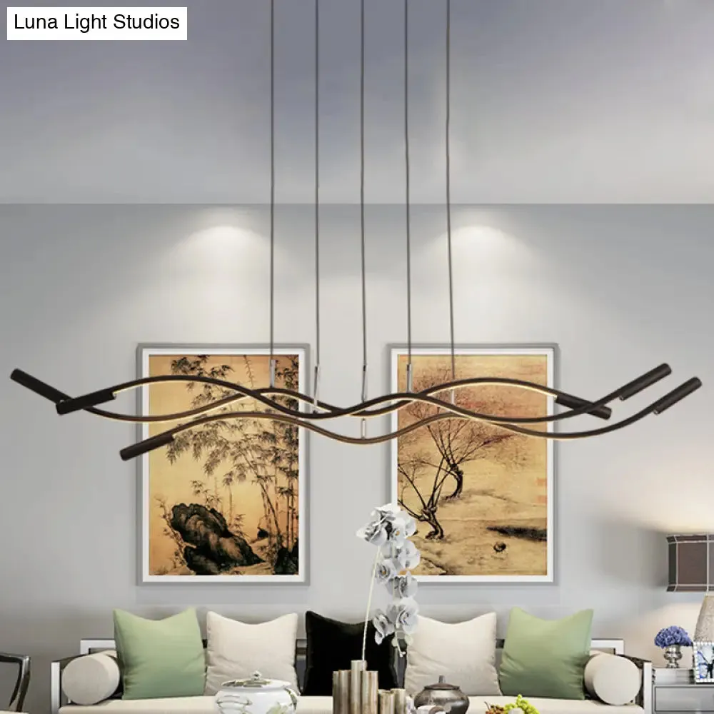 Modern White/Black Linear Chandelier with 3 Lights, Acrylic LED Ceiling Lamp in White/Warm Light