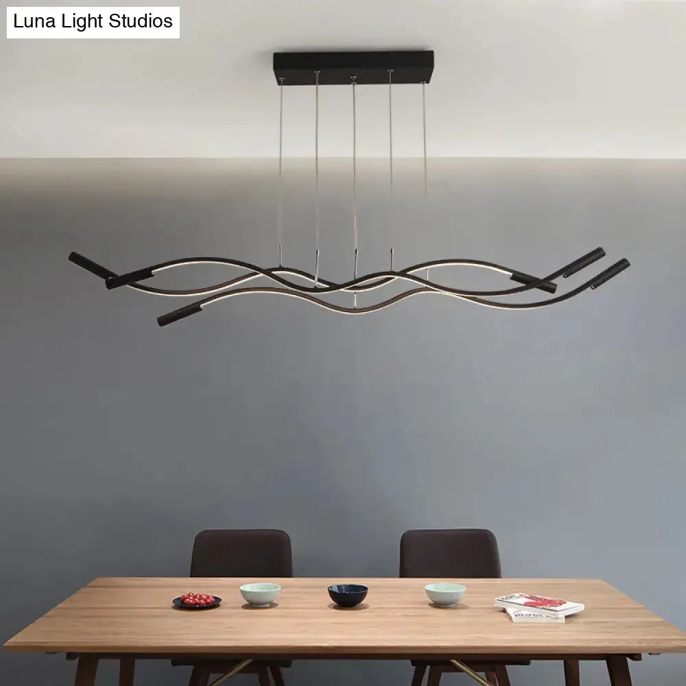 Modern White/Black Linear Chandelier with 3 Lights, Acrylic LED Ceiling Lamp in White/Warm Light