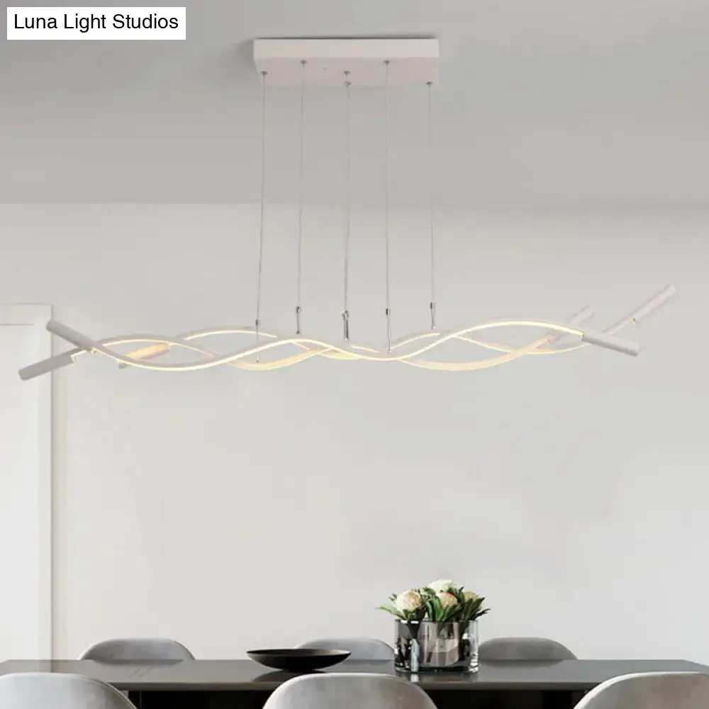 Modern White/Black Linear Chandelier with 3 Lights, Acrylic LED Ceiling Lamp in White/Warm Light