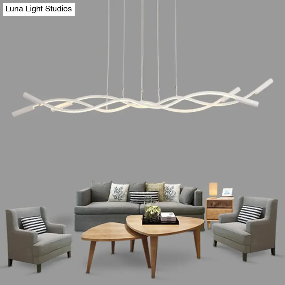 Modern White/Black Linear Chandelier with 3 Lights, Acrylic LED Ceiling Lamp in White/Warm Light