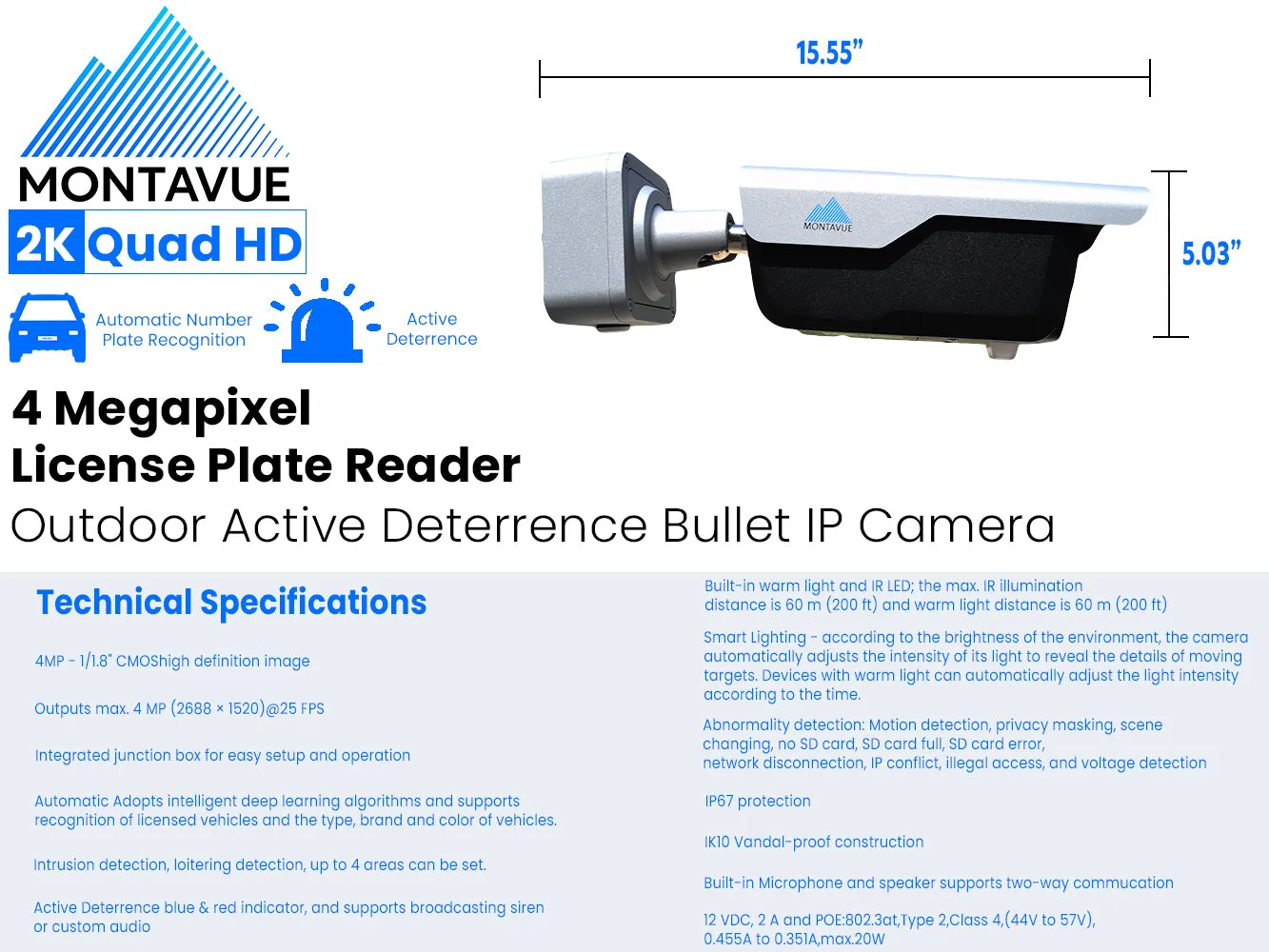 MTB4-ANPR-VF | 4MP 2K ANPR License Plate Recognition Camera
