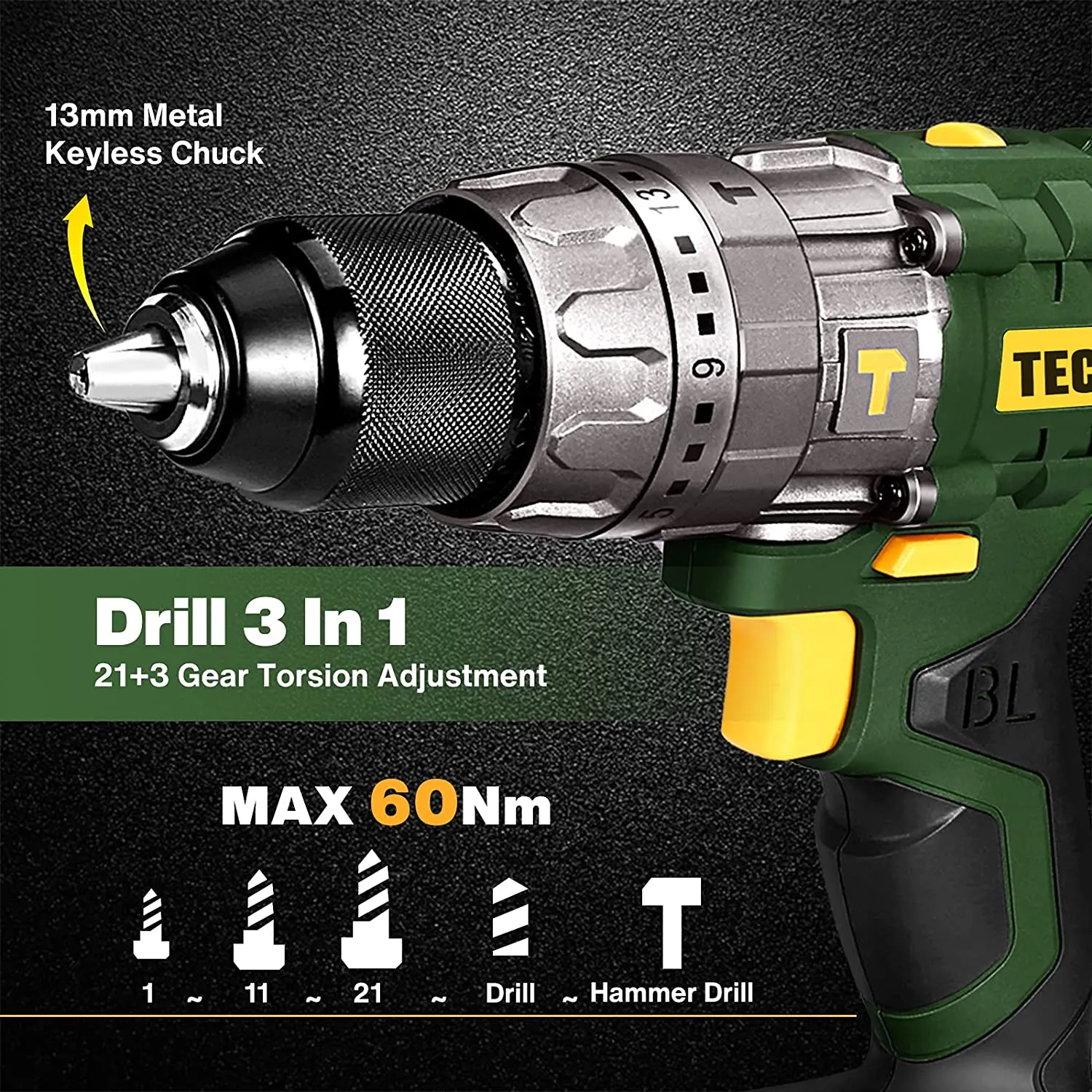 MTD680B Cordless Drill, Popman Brushless Drill Kit, Max. Torque 220 Nm, 3 Speeds, 2 Batteries 2.0 Ah, Quick Charger, 35 Accessories - MTD680B