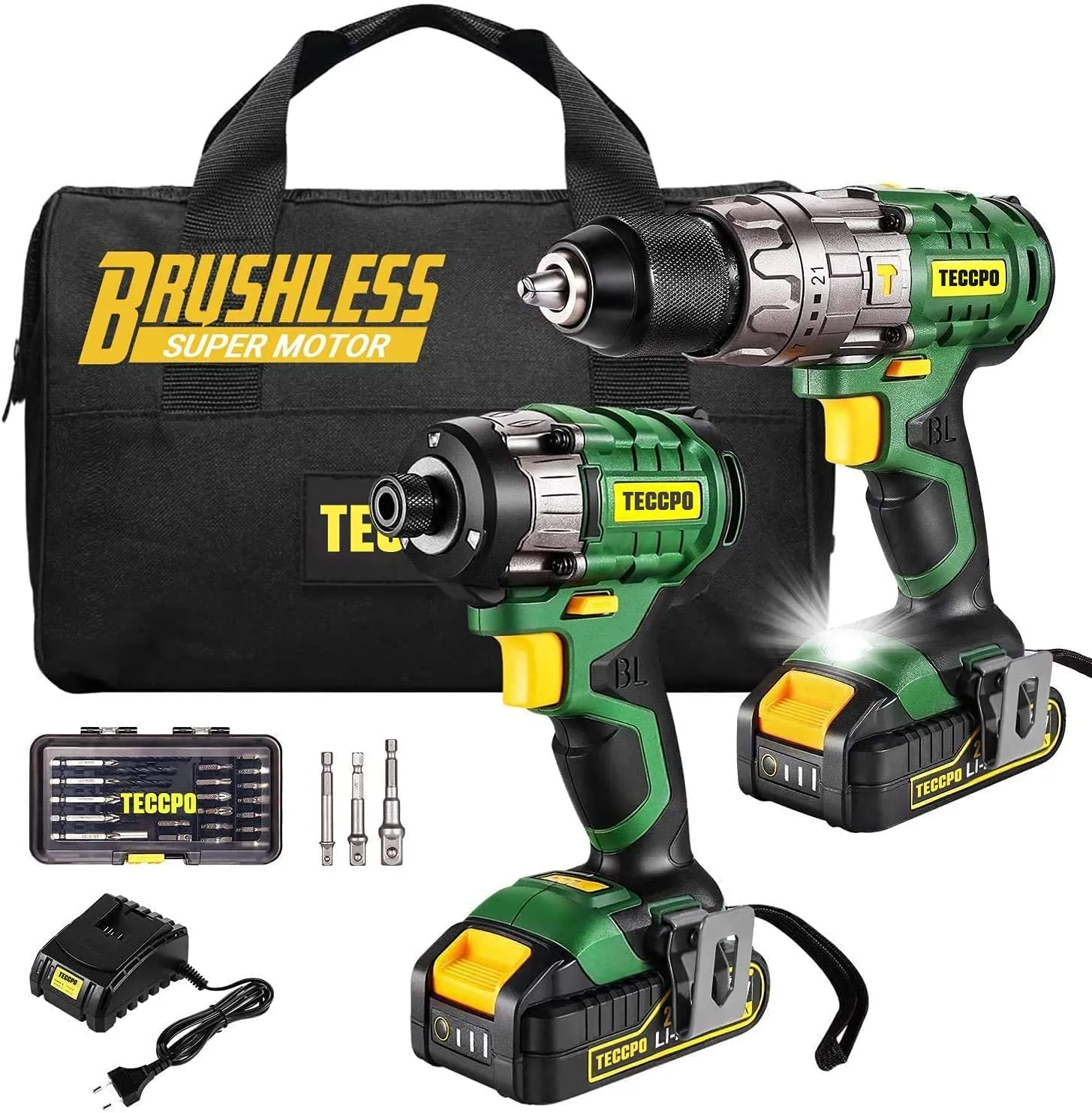 MTD680B Cordless Drill, Popman Brushless Drill Kit, Max. Torque 220 Nm, 3 Speeds, 2 Batteries 2.0 Ah, Quick Charger, 35 Accessories - MTD680B