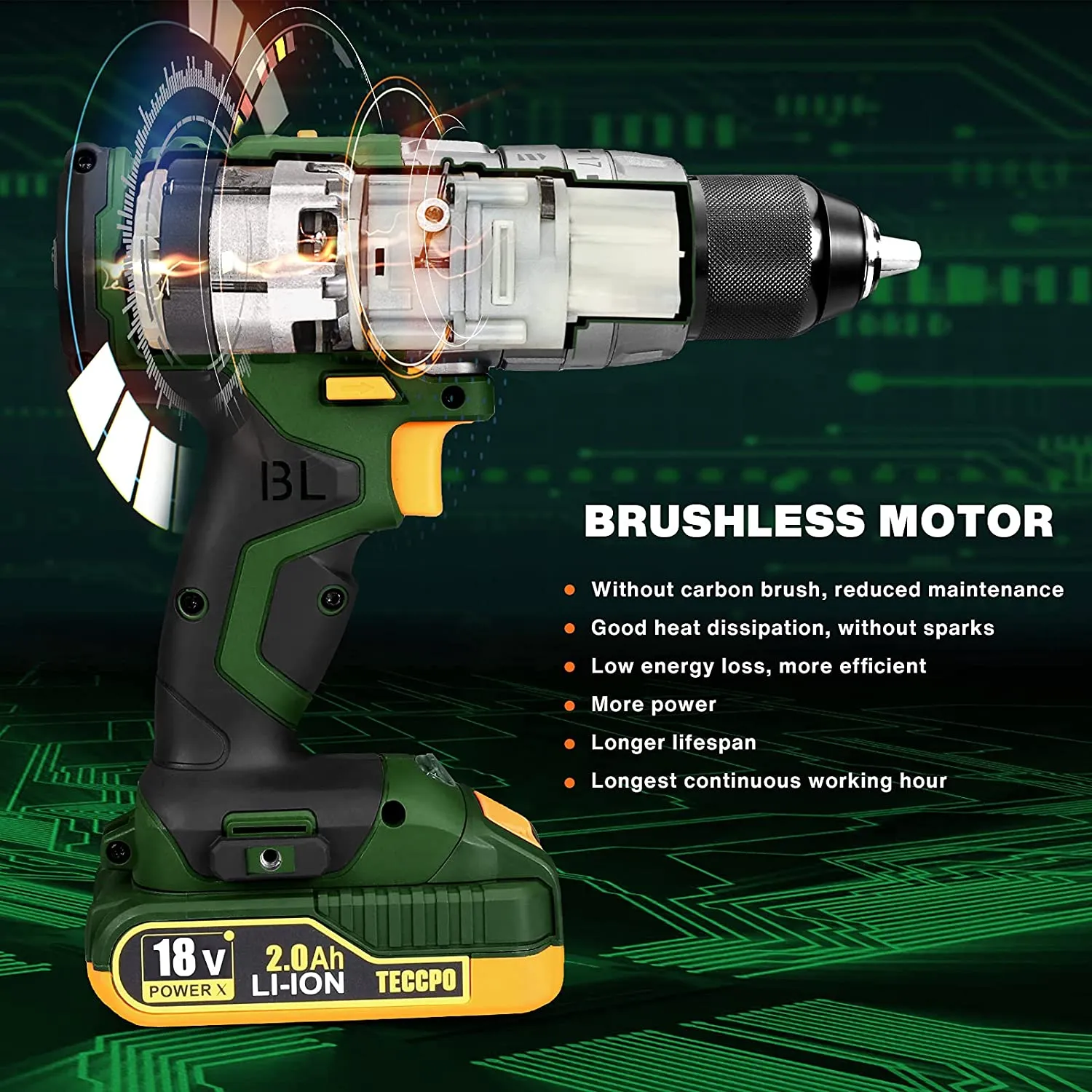 MTD680B Cordless Drill, Popman Brushless Drill Kit, Max. Torque 220 Nm, 3 Speeds, 2 Batteries 2.0 Ah, Quick Charger, 35 Accessories - MTD680B