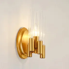 Nordic Gold Tube Wall Mount Sconce Light Fixture - 1 Head, Clear Glass - Ideal for Living Room