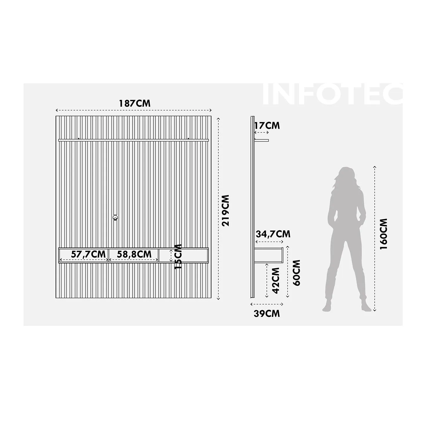 Painel Ripado para TV até 75” 1 Prateleira 3 Portas Aspen 187 cm - Freijó c/ Off White Fosco