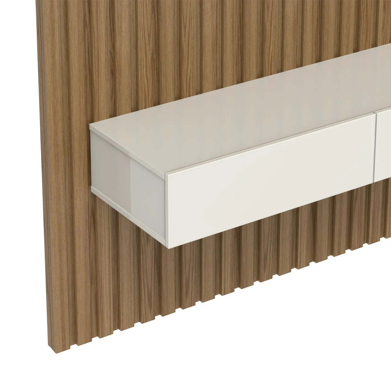 Painel Ripado para TV até 75” 1 Prateleira 3 Portas Aspen 187 cm - Freijó c/ Off White Fosco