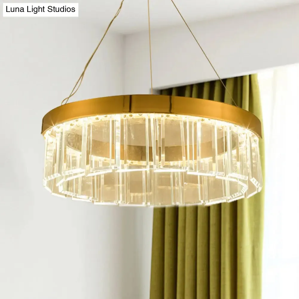 Postmodern Brass LED Crystal Panel Chandelier: Stylish Round Suspension Light Fixture