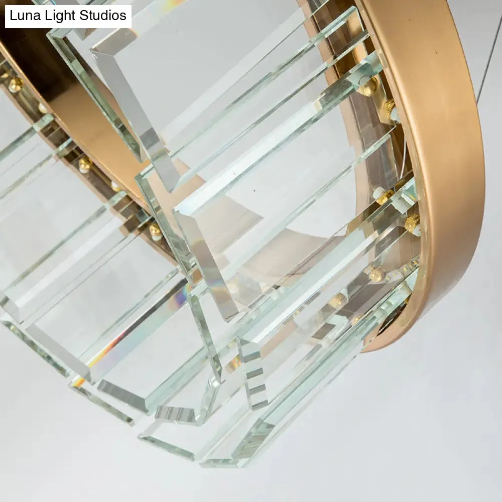 Postmodern Brass LED Crystal Panel Chandelier: Stylish Round Suspension Light Fixture