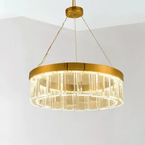 Postmodern Brass LED Crystal Panel Chandelier: Stylish Round Suspension Light Fixture