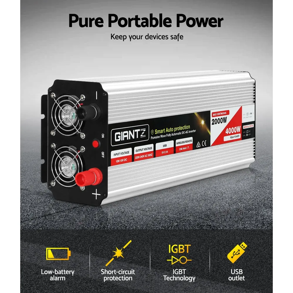 Power Inverter 2000W or 4000W Pure Sine Wave 12V-240V Camping Boat Caravan