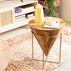 Priti Wooden Coffee Table Living Room Table Solid Wood in Conical Shape | Wooden Surface Top & Sturdy Metal Legs Industrial Sofa Table for Living Room Modern Design Home Furniture