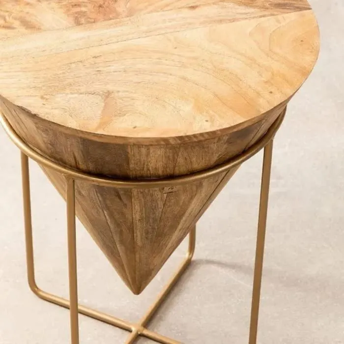 Priti Wooden Coffee Table Living Room Table Solid Wood in Conical Shape | Wooden Surface Top & Sturdy Metal Legs Industrial Sofa Table for Living Room Modern Design Home Furniture