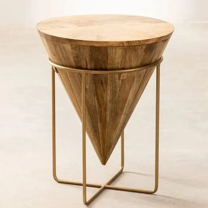 Priti Wooden Coffee Table Living Room Table Solid Wood in Conical Shape | Wooden Surface Top & Sturdy Metal Legs Industrial Sofa Table for Living Room Modern Design Home Furniture
