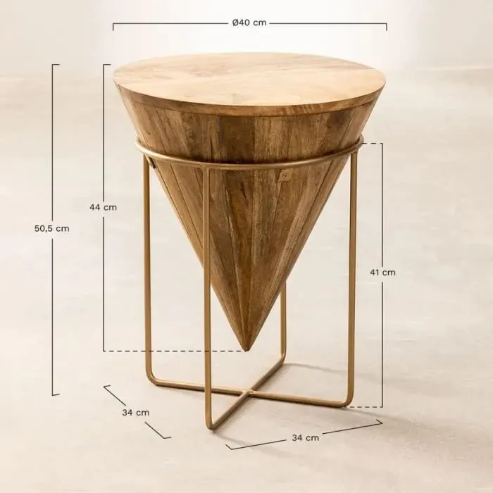 Priti Wooden Coffee Table Living Room Table Solid Wood in Conical Shape | Wooden Surface Top & Sturdy Metal Legs Industrial Sofa Table for Living Room Modern Design Home Furniture