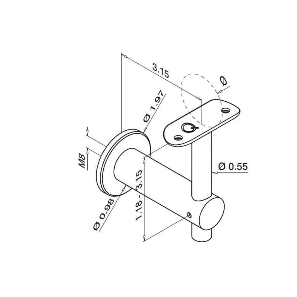 Q-Railing Bracket For Round Profile Handrail (Round Profile, Height Adjustable, Wall Mount) (1-1/2'' Diameter)