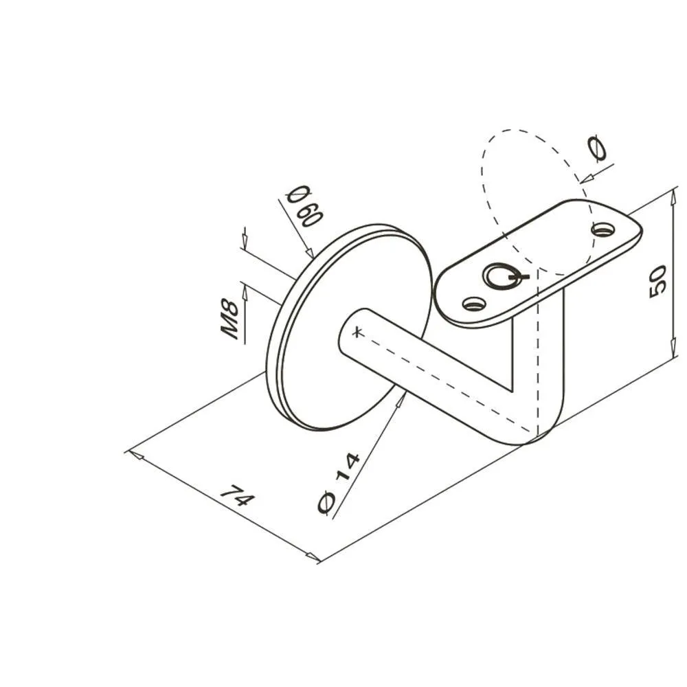 Q-railing Bracket For Round Profile Handrail (Round Profile, Non-adjustable, Wall Mount)