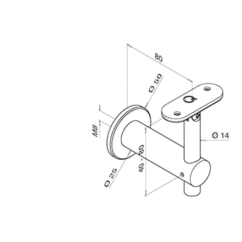 Q-railing Bracket For Square Profile Handrail (Round Profile, Angle & Height Adjustable, Wall Mount)