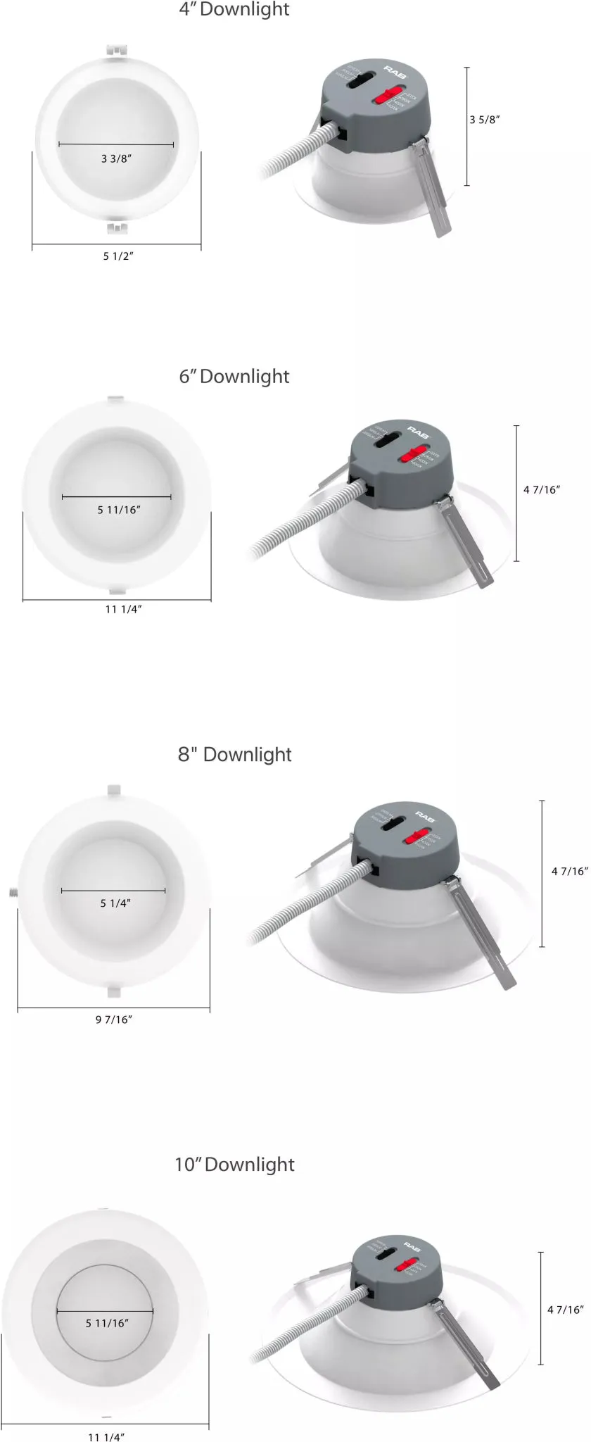 RAB CR10 37W LED 10" Commercial Downlight Selectable Wattage/CCT