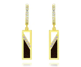 Rectangle Leather Inlay Gold Earrings