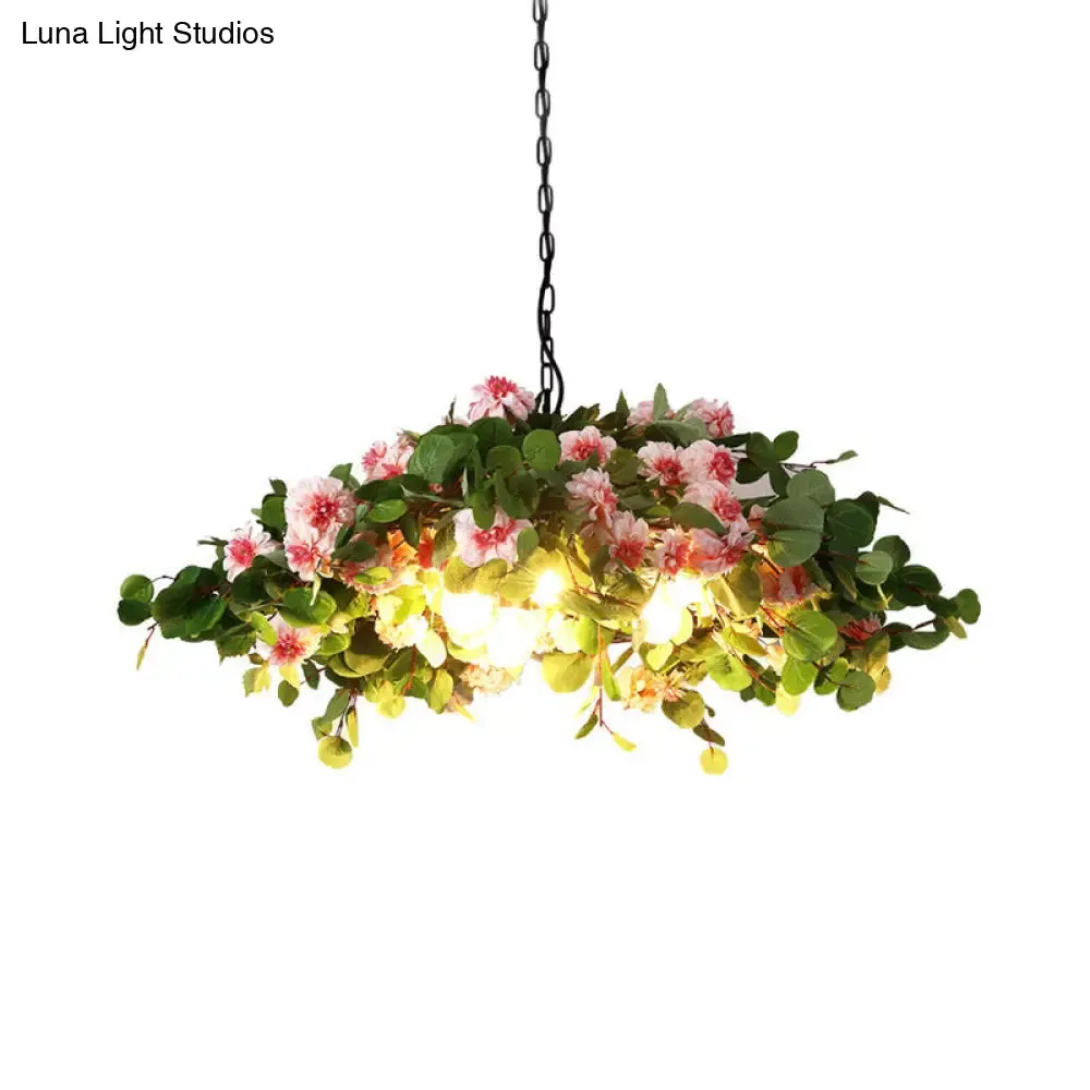 Retro Blossom Metal Chandelier - Green LED Ceiling Lamp, 3 Lights, Restaurant Lighting - Sizes: 16"/19.5"/23.5