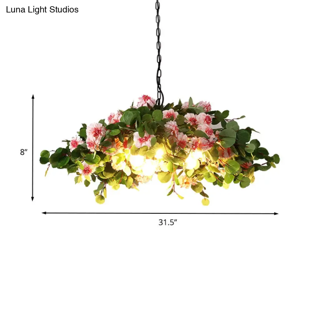 Retro Blossom Metal Chandelier - Green LED Ceiling Lamp, 3 Lights, Restaurant Lighting - Sizes: 16"/19.5"/23.5