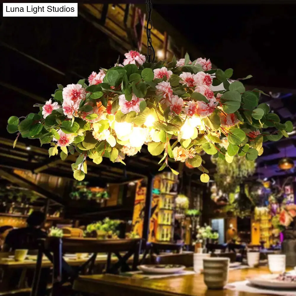 Retro Blossom Metal Chandelier - Green LED Ceiling Lamp, 3 Lights, Restaurant Lighting - Sizes: 16"/19.5"/23.5
