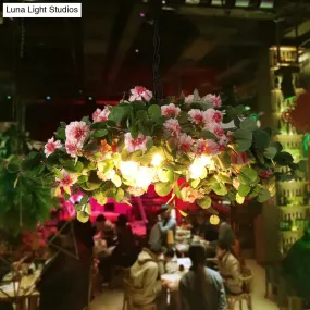 Retro Blossom Metal Chandelier - Green LED Ceiling Lamp, 3 Lights, Restaurant Lighting - Sizes: 16"/19.5"/23.5