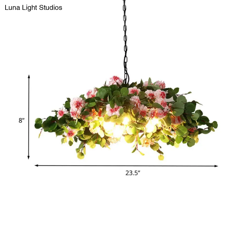 Retro Blossom Metal Chandelier - Green LED Ceiling Lamp, 3 Lights, Restaurant Lighting - Sizes: 16"/19.5"/23.5