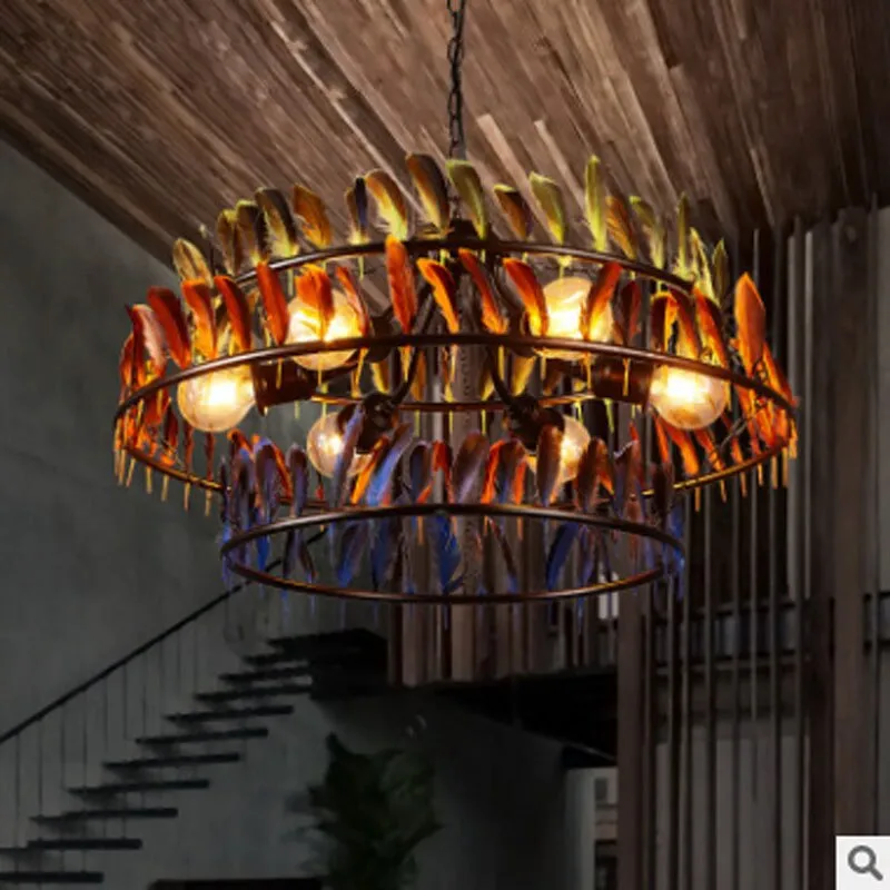 Retro creative industrial style restaurant E27 bulb pendant lamp American three layers color feather iron lighting lamp