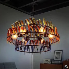 Retro creative industrial style restaurant E27 bulb pendant lamp American three layers color feather iron lighting lamp