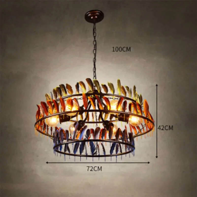 Retro creative industrial style restaurant E27 bulb pendant lamp American three layers color feather iron lighting lamp