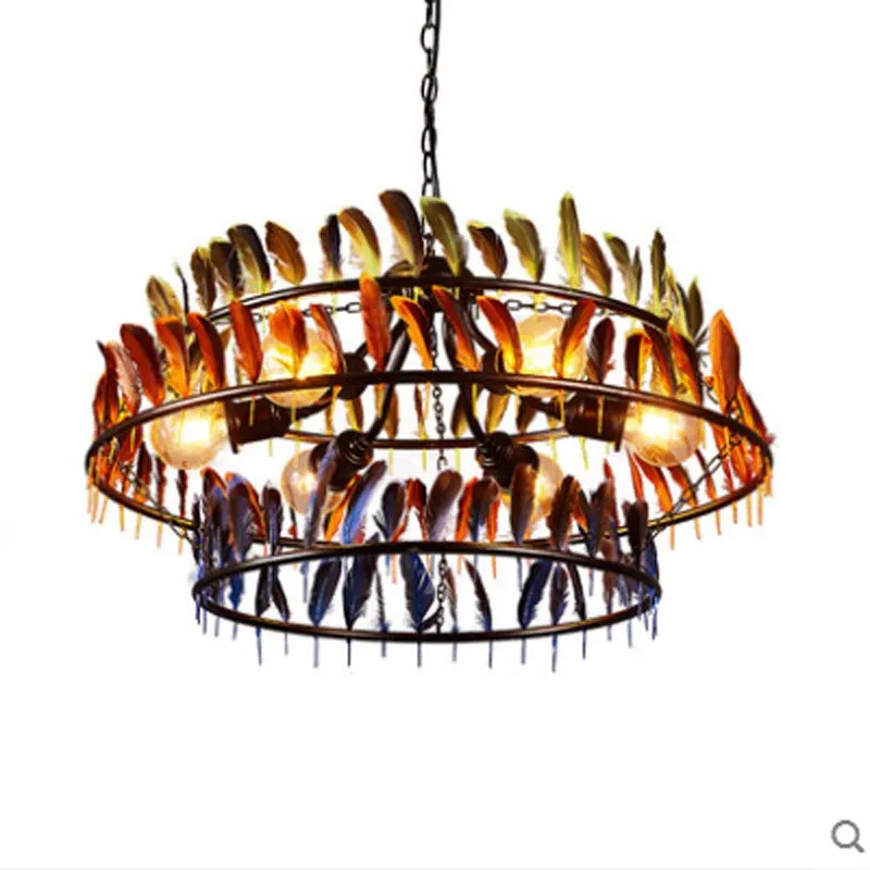 Retro creative industrial style restaurant E27 bulb pendant lamp American three layers color feather iron lighting lamp