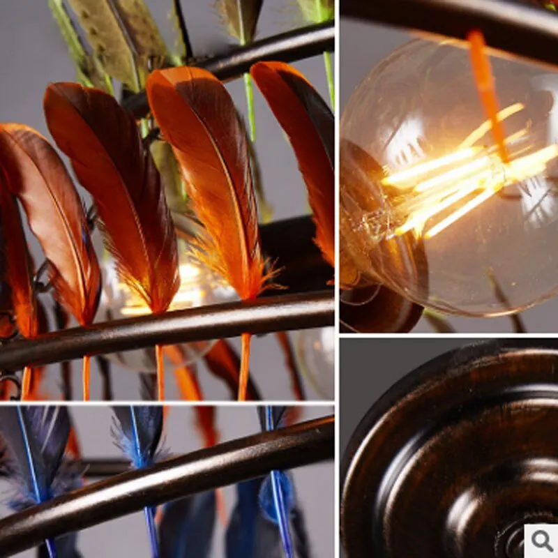 Retro creative industrial style restaurant E27 bulb pendant lamp American three layers color feather iron lighting lamp